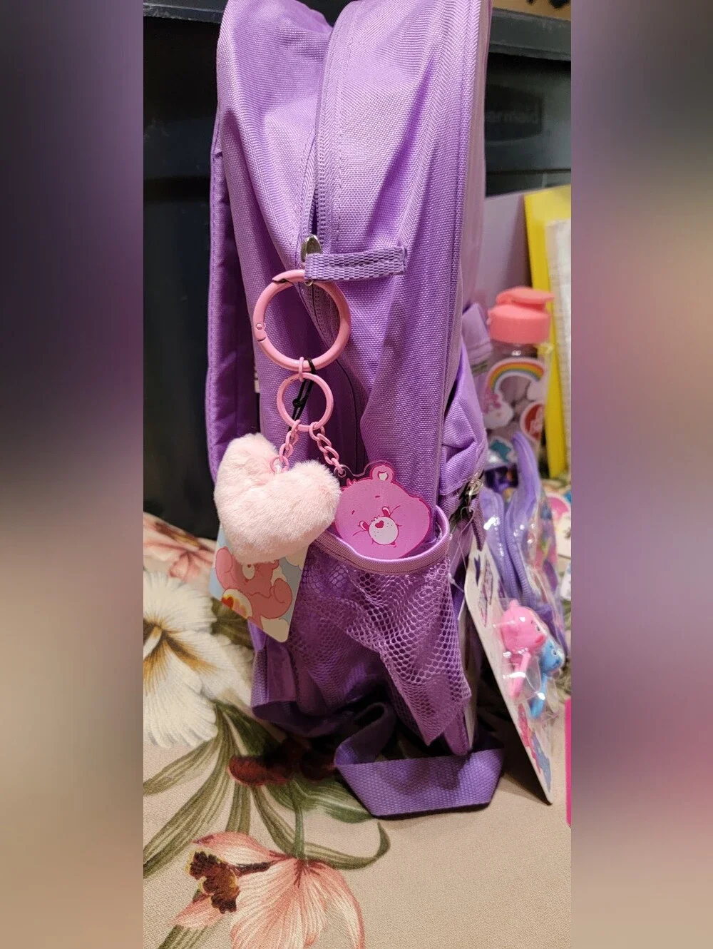 819-Care Bears Pink and Purple School Supplies Backpack Set